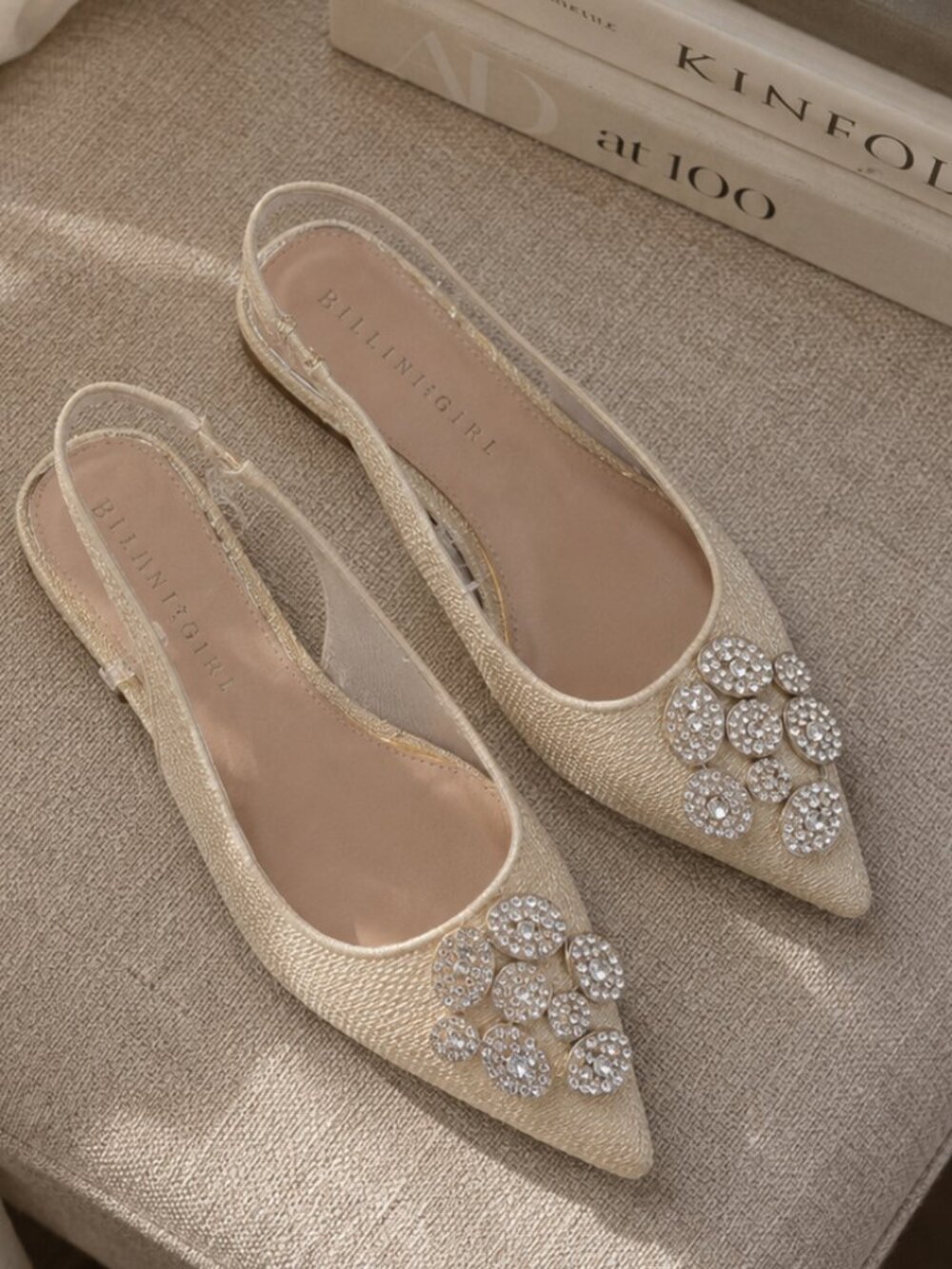 Gianni Bini Cream Embellishment Slingback Flat Sandals Sz 7.5M Comfy NWOB